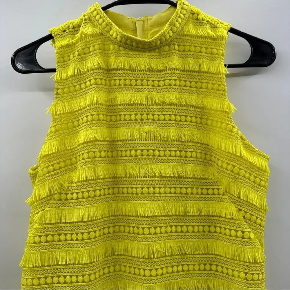 J.Crew Fringe Lace Sheath Dress Size‎ 2 Yellow Citron Sleeveless Cocktail Party
